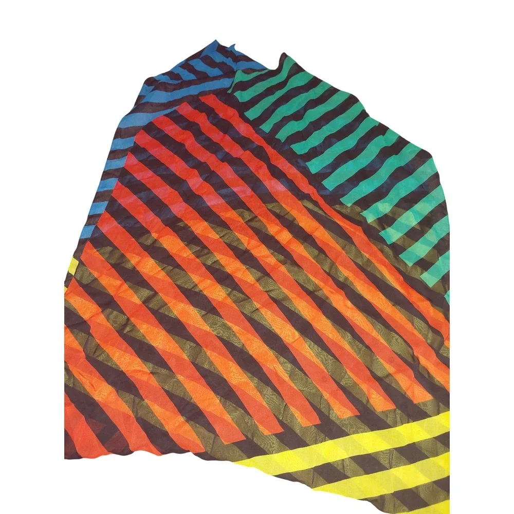 Unbranded Womens Multi Colorblock Striped Sheer Chiffon Scarf Geometric